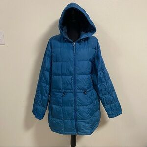 L.L. Bean Down Jacket Womens XL Teal Hooded Downtek parka coat